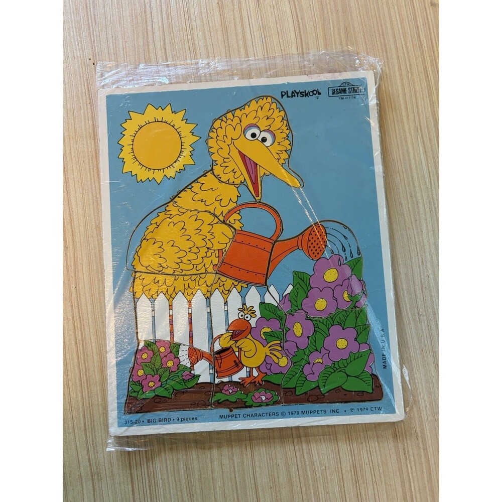 Vintage 1979 Playskool Sesame Street Big Bird Wooden Tray Puzzle 9 Piece USA